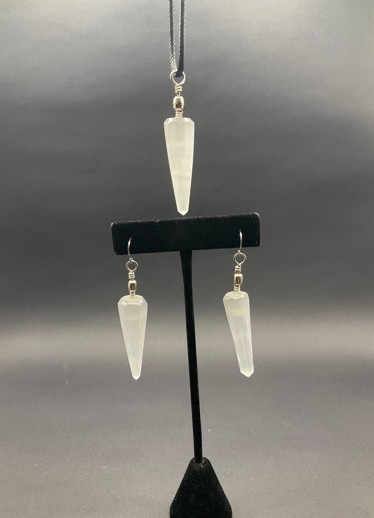 Selenite Earrings + Pendant Pendulum