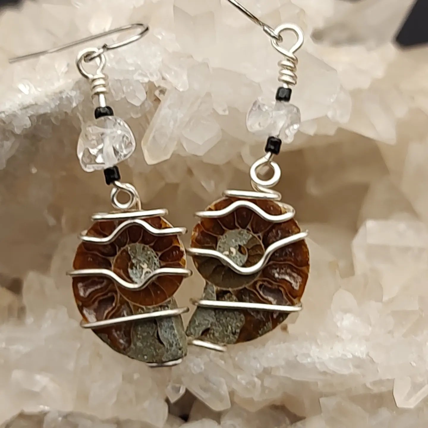 Ammonite Earrings with quartz