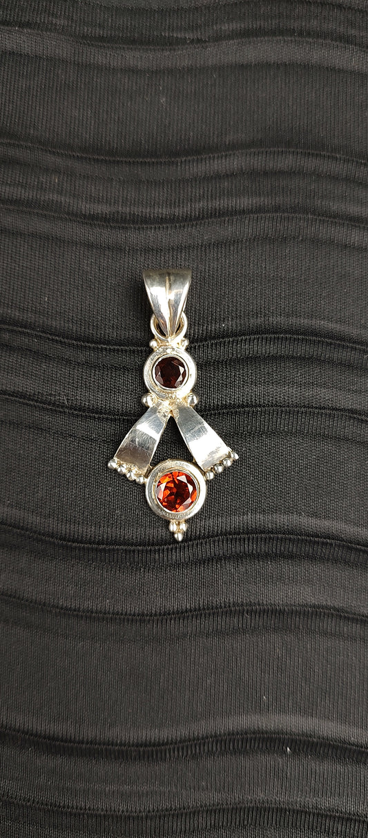 Garnet Bali Style Silver Dangle