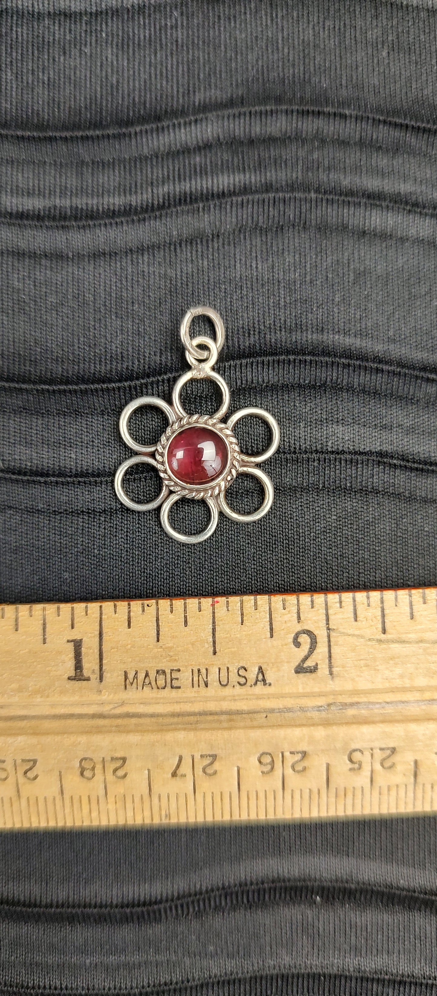 Garnet Flower Silver Pendant