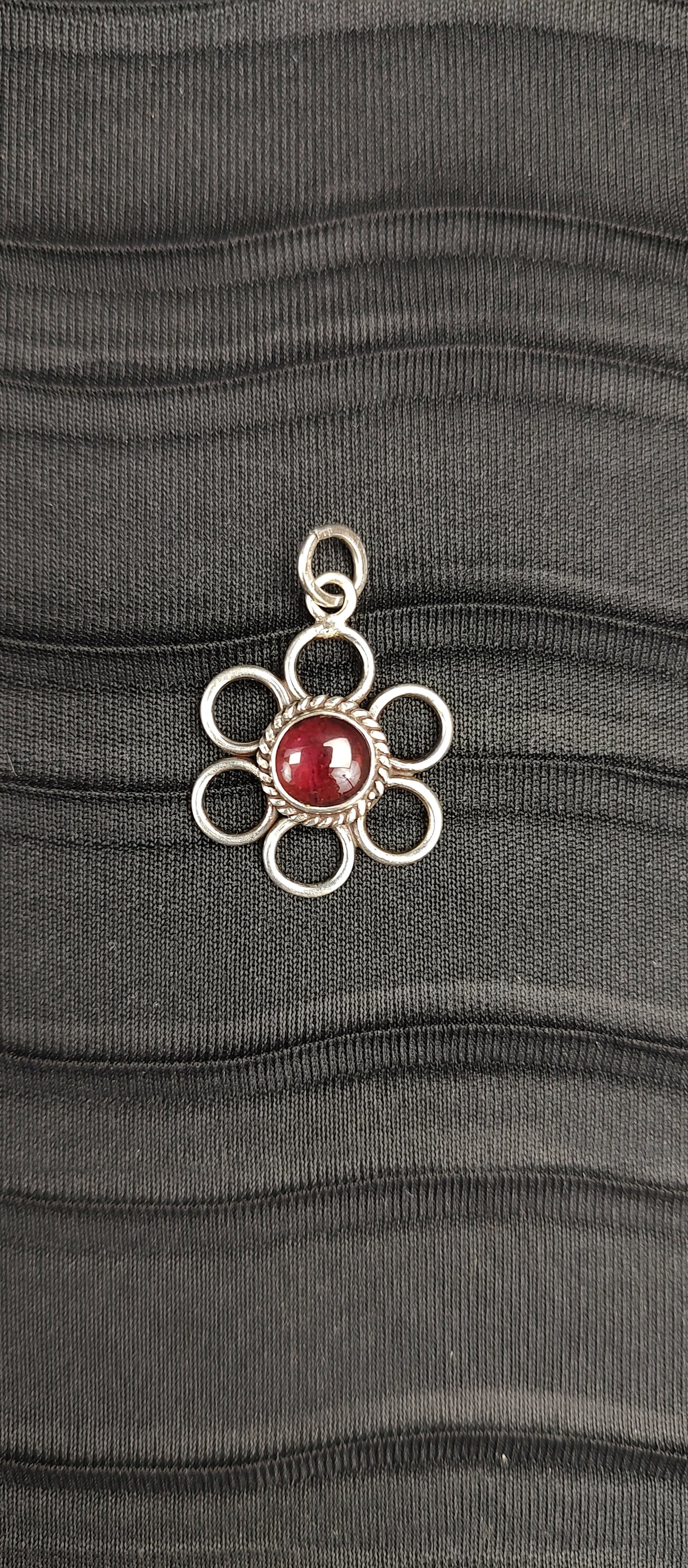 Garnet Flower Silver Pendant